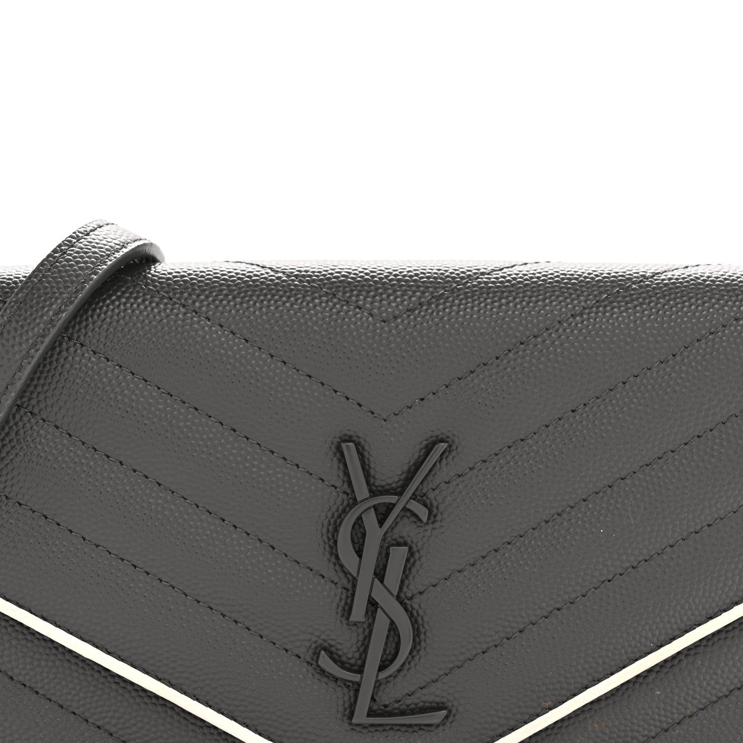 Saint Laurent Grain De Poudre Matelasse Chevron Monogram Envelope Chain Wallet Asphalt White 8 of 14
