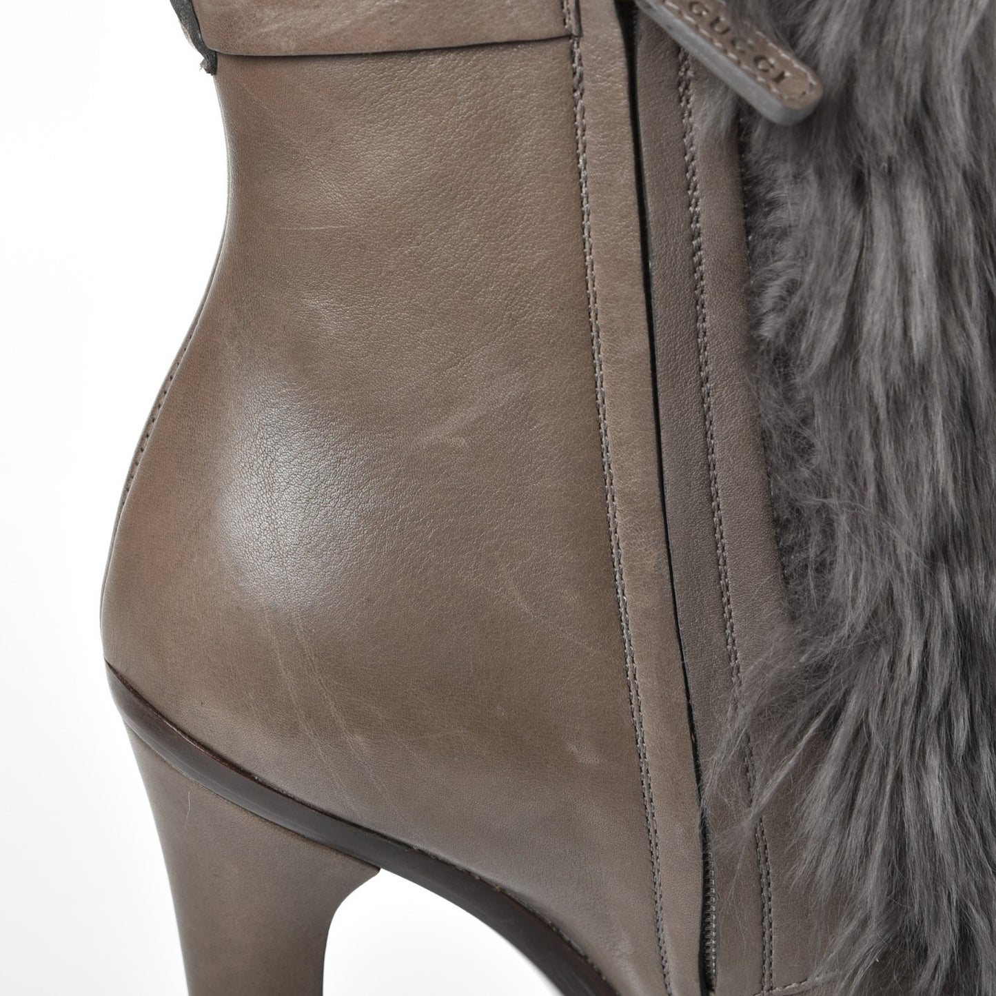 Alpaca Fur Lambskin Alyona Platform Ankle Boots 36.5 Grey