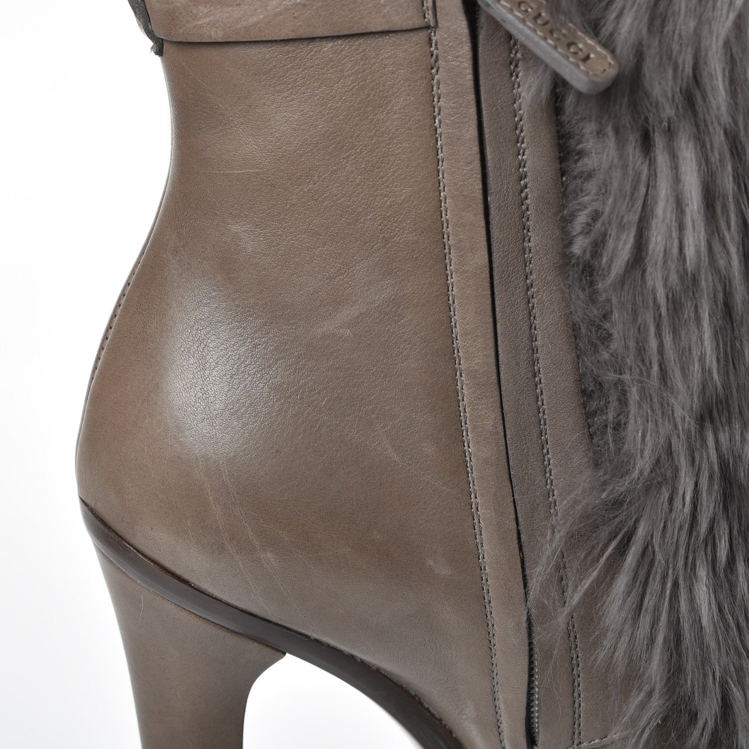 Gucci Alpaca Fur Lambskin Alyona Platform Ankle Boots 36.5 Grey 13 of 16