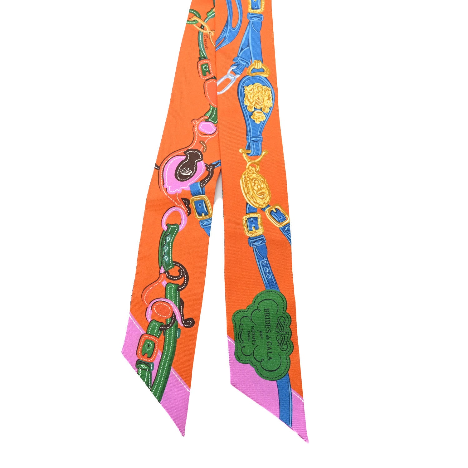 Hermes Silk Brides De Gala Applique Pique Twilly Orange Bleu Azur