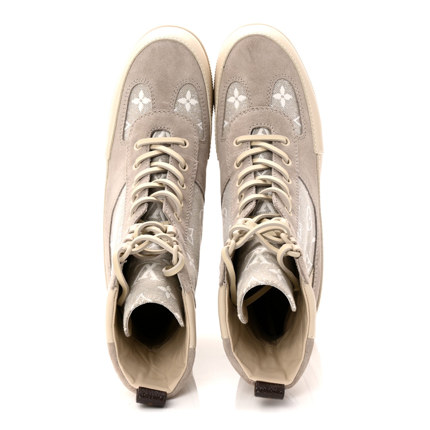 Suede Calfskin Monogram Denim Laureate Platform Desert Boots 38.5 Taupe