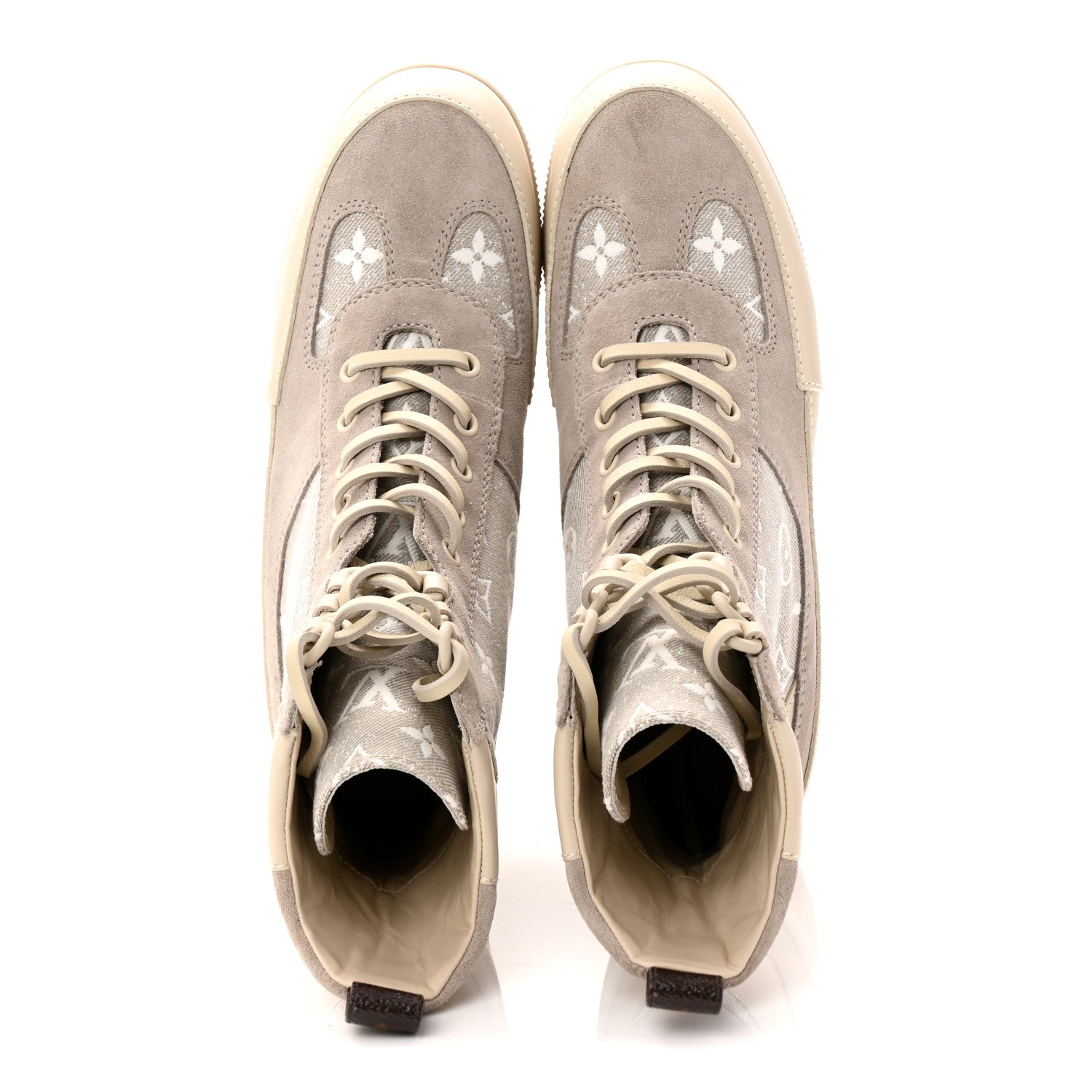 Louis Vuitton Suede Calfskin Monogram Denim Laureate Platform Desert Boots 38.5 Taupe 5 of 10