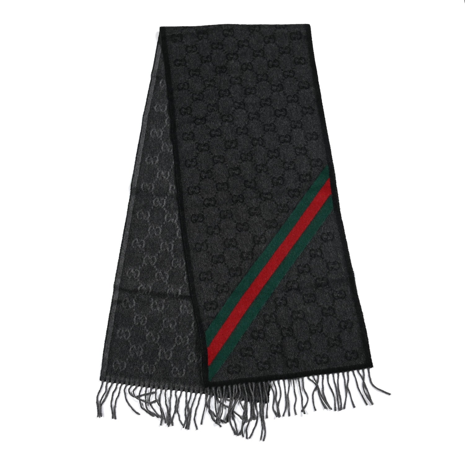 Gucci Wool Angora Monogram Web New Nikky Scarf Lead Dark Green 2 of 4