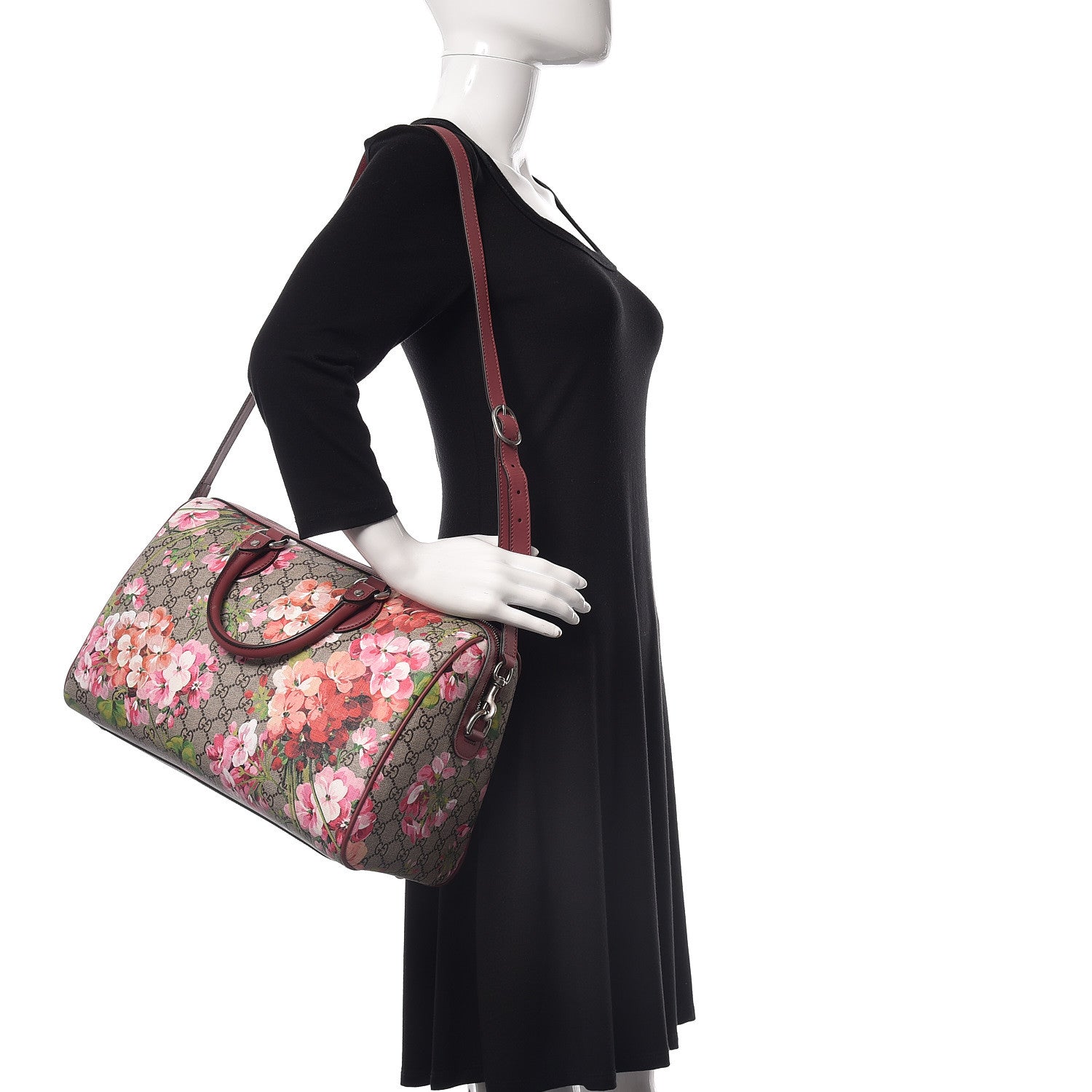 Gucci GG Supreme Monogram Blooms Medium Boston Beige Multicolor Dry Rose 2 of 10