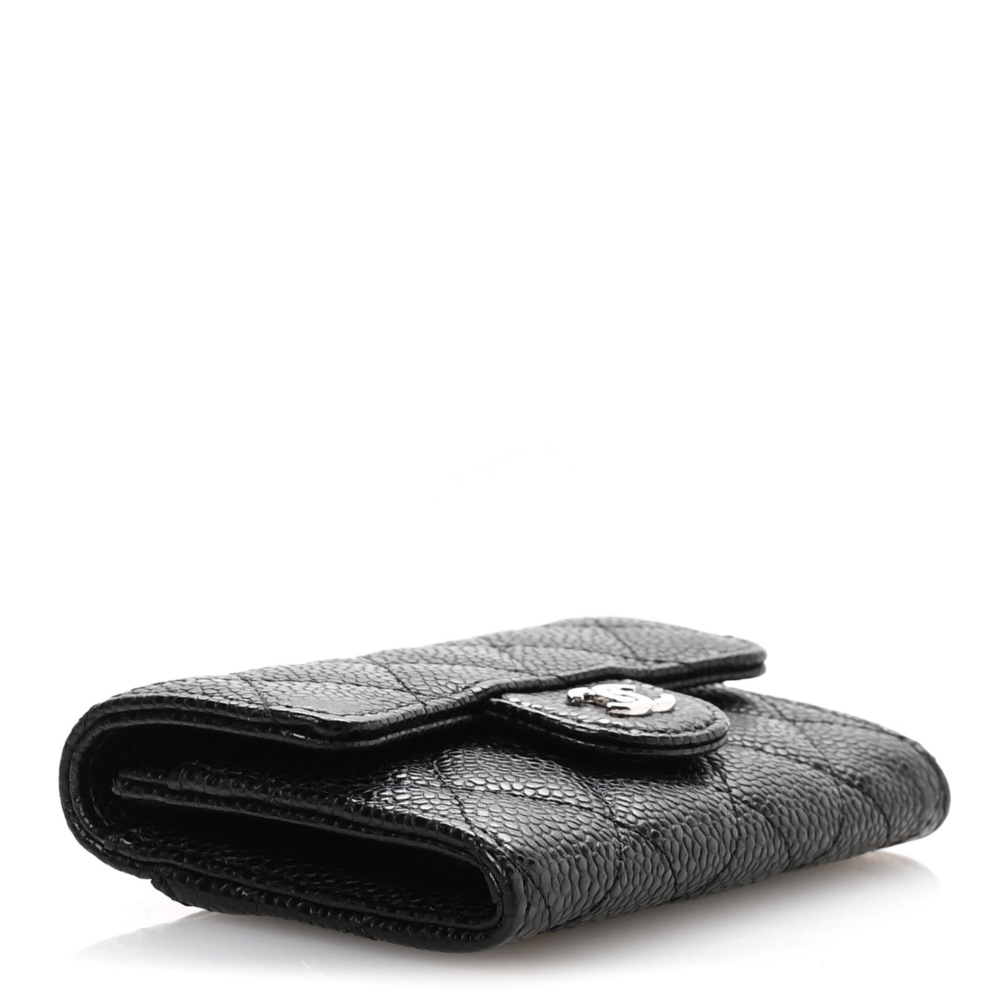 Caviar Quilted Flap Card Holder Wallet Black