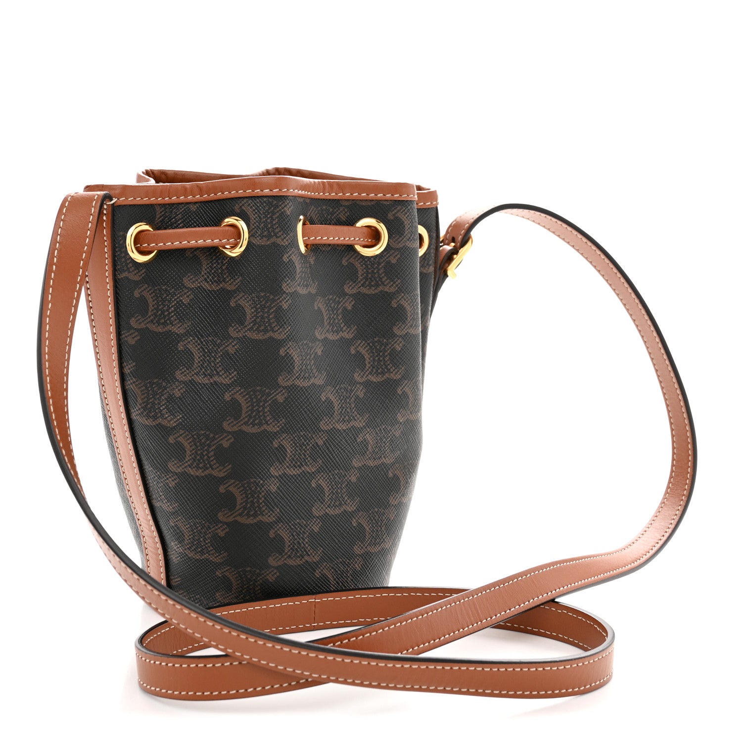 Celine Triomphe Canvas Calfskin Micro Drawstring Bucket Bag Tan 3 of 10