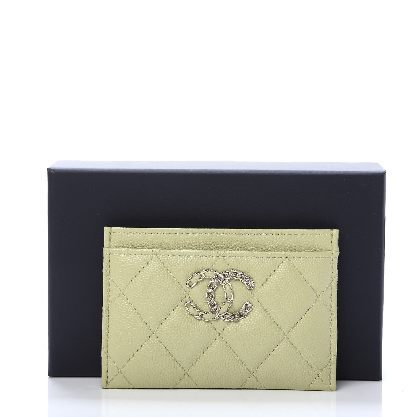 Caviar Quilted French New Wave Card Holder Light Green