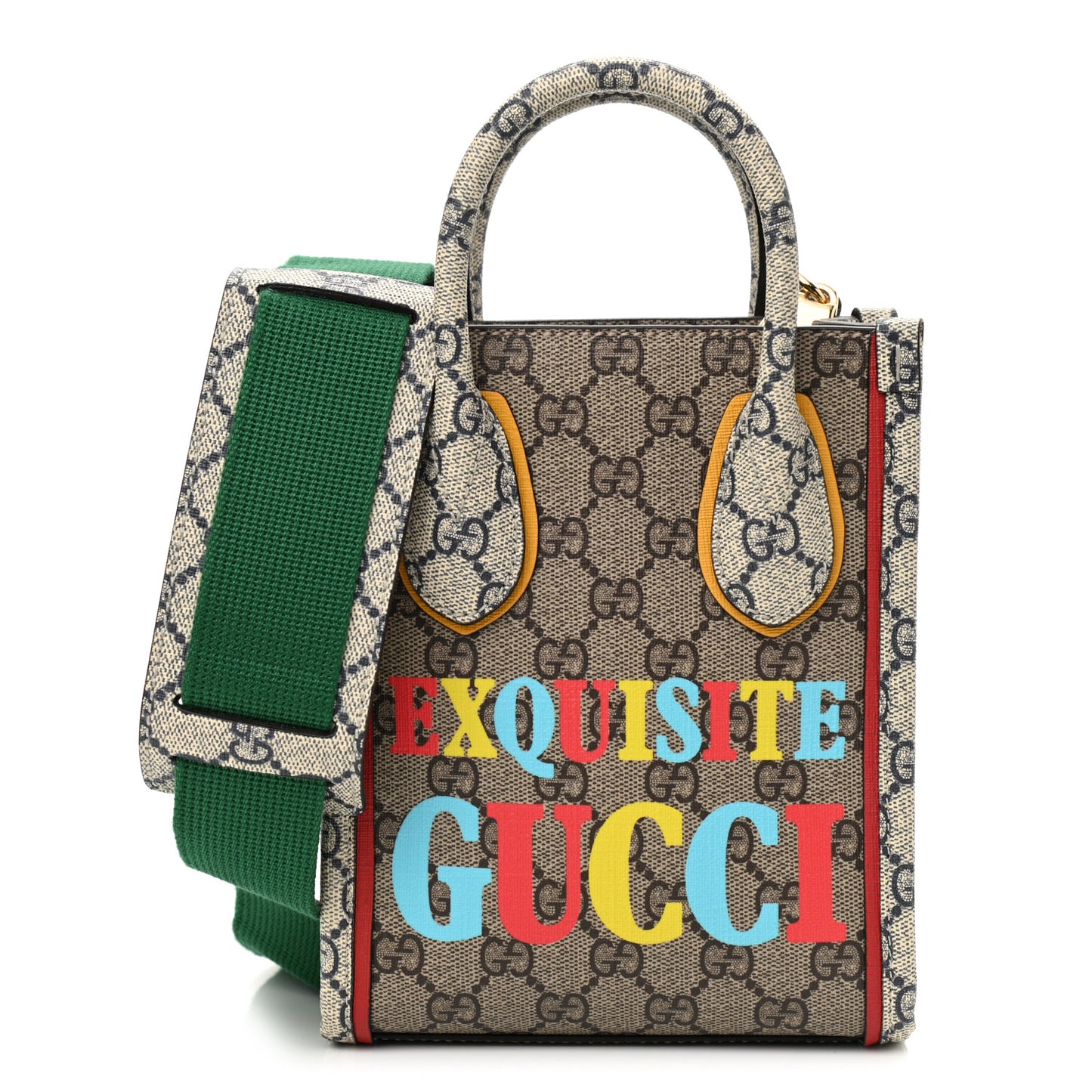 GG Supreme Monogram Exquisite Mini Vertical Tote Beige Ebony Blue Crop Live Red