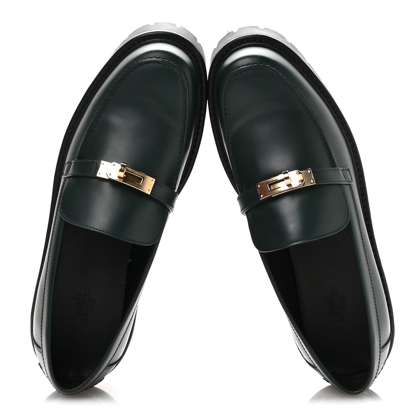Glazed Calfskin Womens Icone Loafers 40 Vert Bouteille