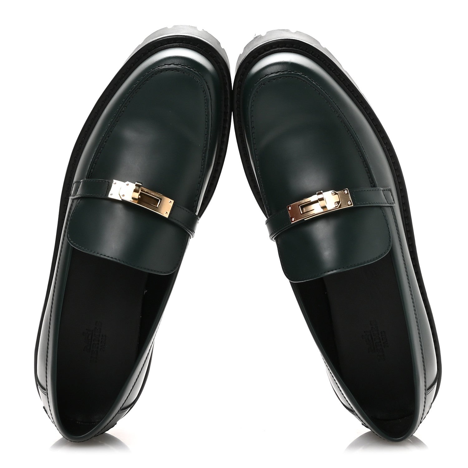Hermes Glazed Calfskin Womens Icone Loafers 40 Vert Bouteille 2 of 9