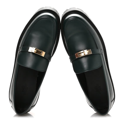 Hermes Glazed Calfskin Womens Icone Loafers 40 Vert Bouteille 2 of 9