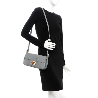 Fendi Vitello Enamel Interchangeable Strap Baguette Grigio 2 of 10