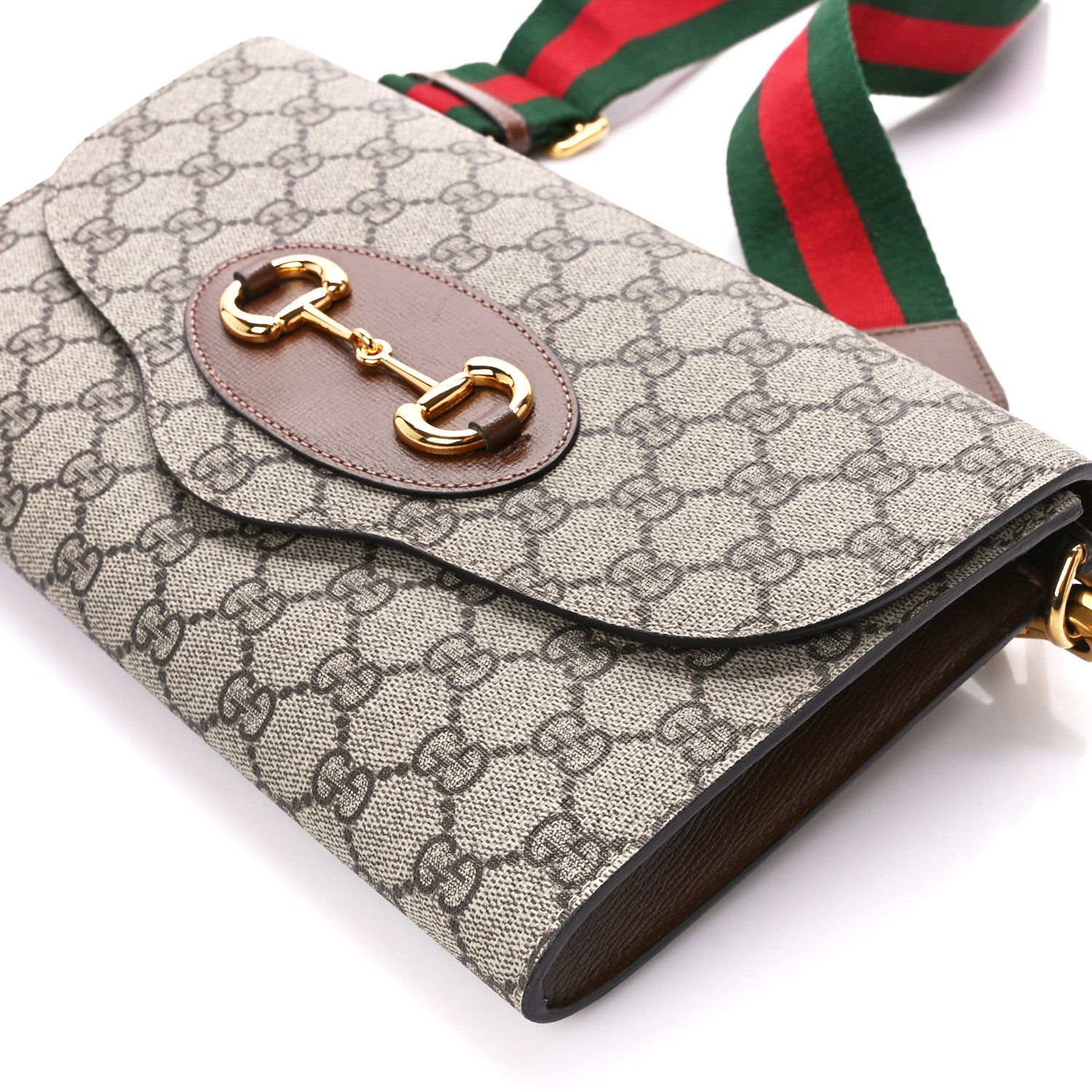 Gucci GG Supreme Monogram Azalea Calfskin Web Small Horsebit 1955 Crossbody Bag Beige Ebony Brown Sugar 6 of 11