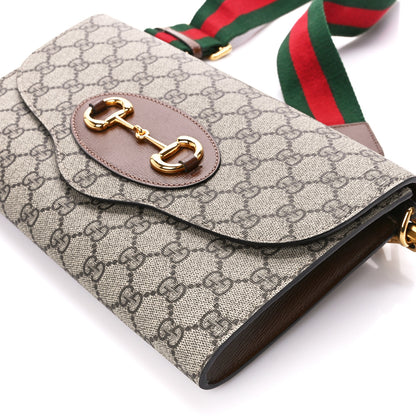 Gucci GG Supreme Monogram Azalea Calfskin Web Small Horsebit 1955 Crossbody Bag Beige Ebony Brown Sugar 6 of 11