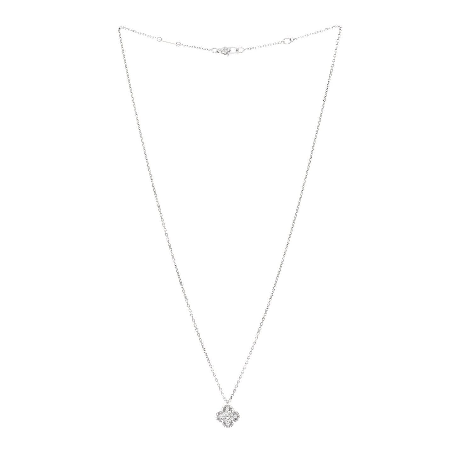 VAN CLEEF & ARPELS 18K White Gold Diamond Sweet Alhambra Pendant Necklace