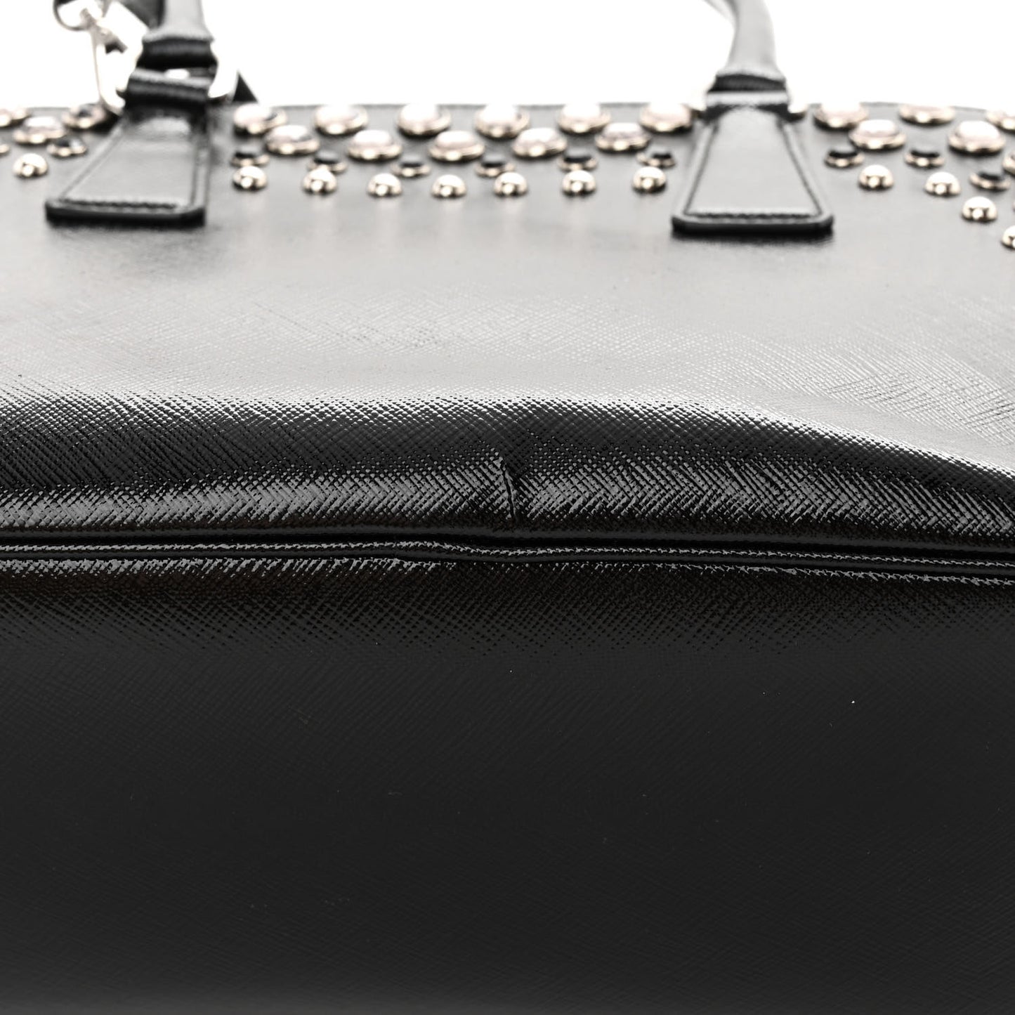 Saffiano Vernice Small Crystal Pyramid Bag Black