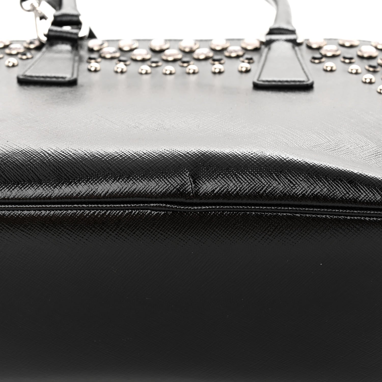 Prada Saffiano Vernice Small Crystal Pyramid Bag Black 16 of 16