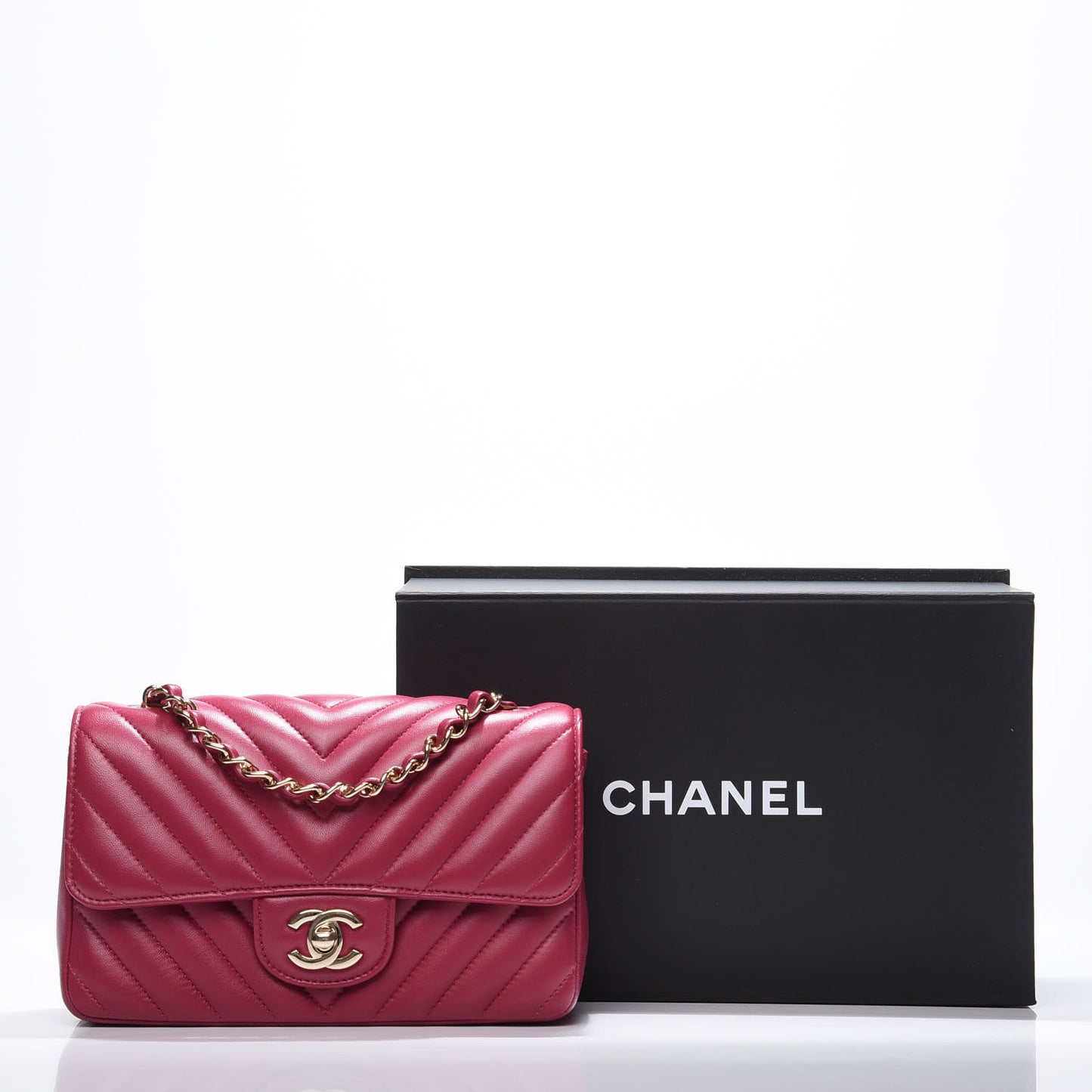 Lambskin Chevron Quilted Mini Rectangular Flap Dark Pink
