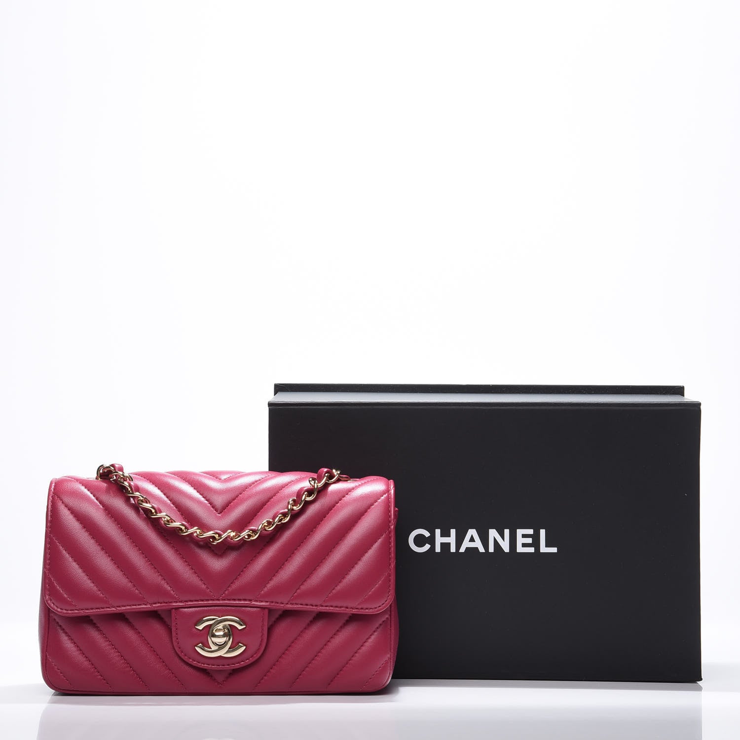 Chanel Lambskin Chevron Quilted Mini Rectangular Flap Dark Pink 11 of 11