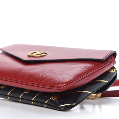 Gucci Calfskin Diagonal GG Medium Thiara Double Envelope Shoulder Bag Black Red 7 of 12