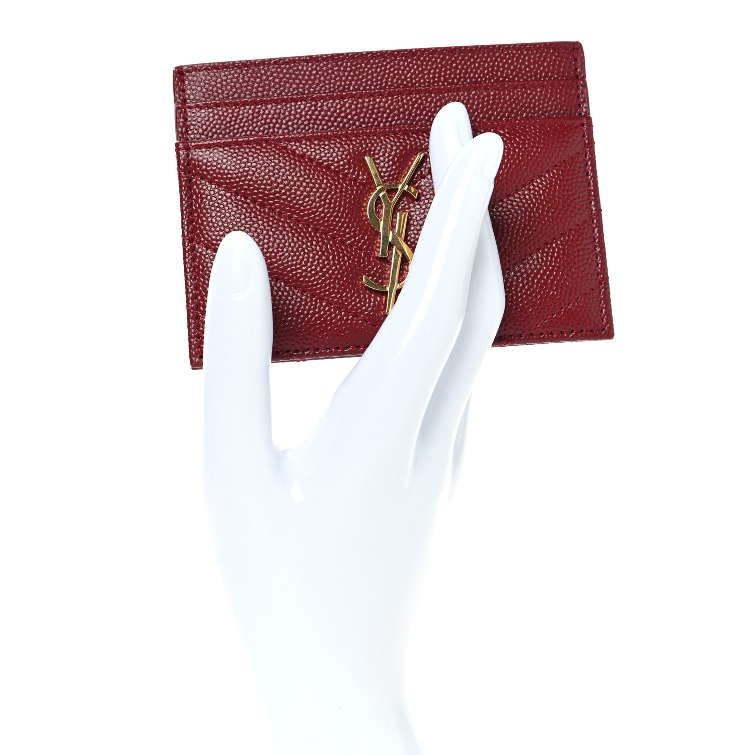 Saint Laurent Grain De Poudre Matelasse Chevron Monogram Credit Card Case Palissandre 2 of 8