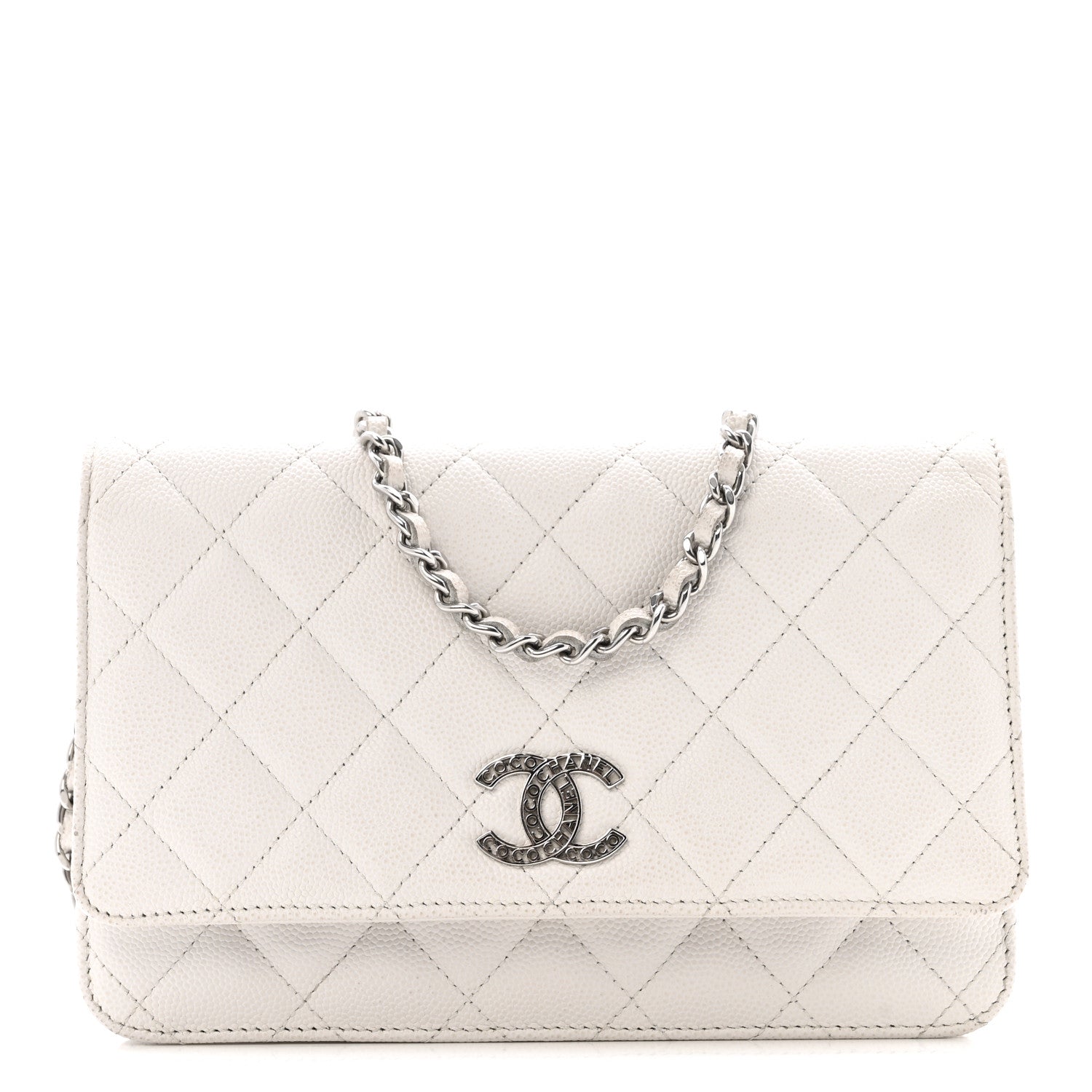 Chanel Caviar Quilted CC Logo Wallet on Chain WOC White 1 of 15