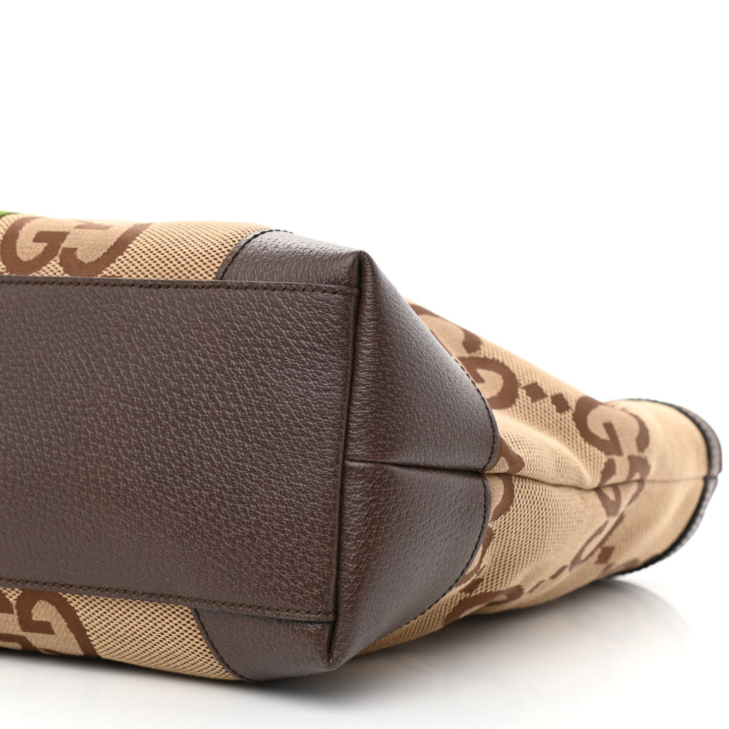 Monogram Jumbo GG Textured Dollar Calfskin Web Medium Ophidia Shopping Tote Camel Ebony