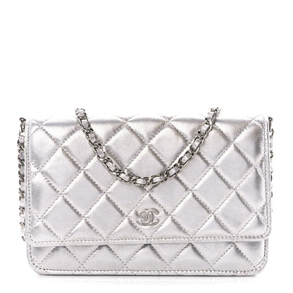 Chanel Metallic Lambskin Quilted Wallet On Chain WOC Silver 1 of 13