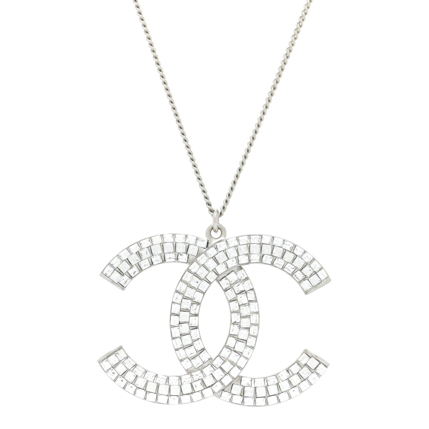 Baguette Crystal Large CC Necklace Silver