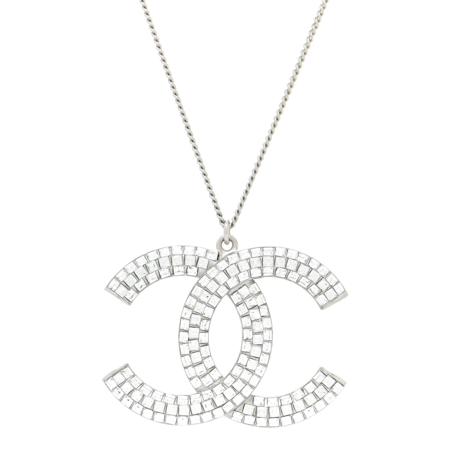 Chanel Baguette Crystal Large CC Necklace Silver 4 of 7