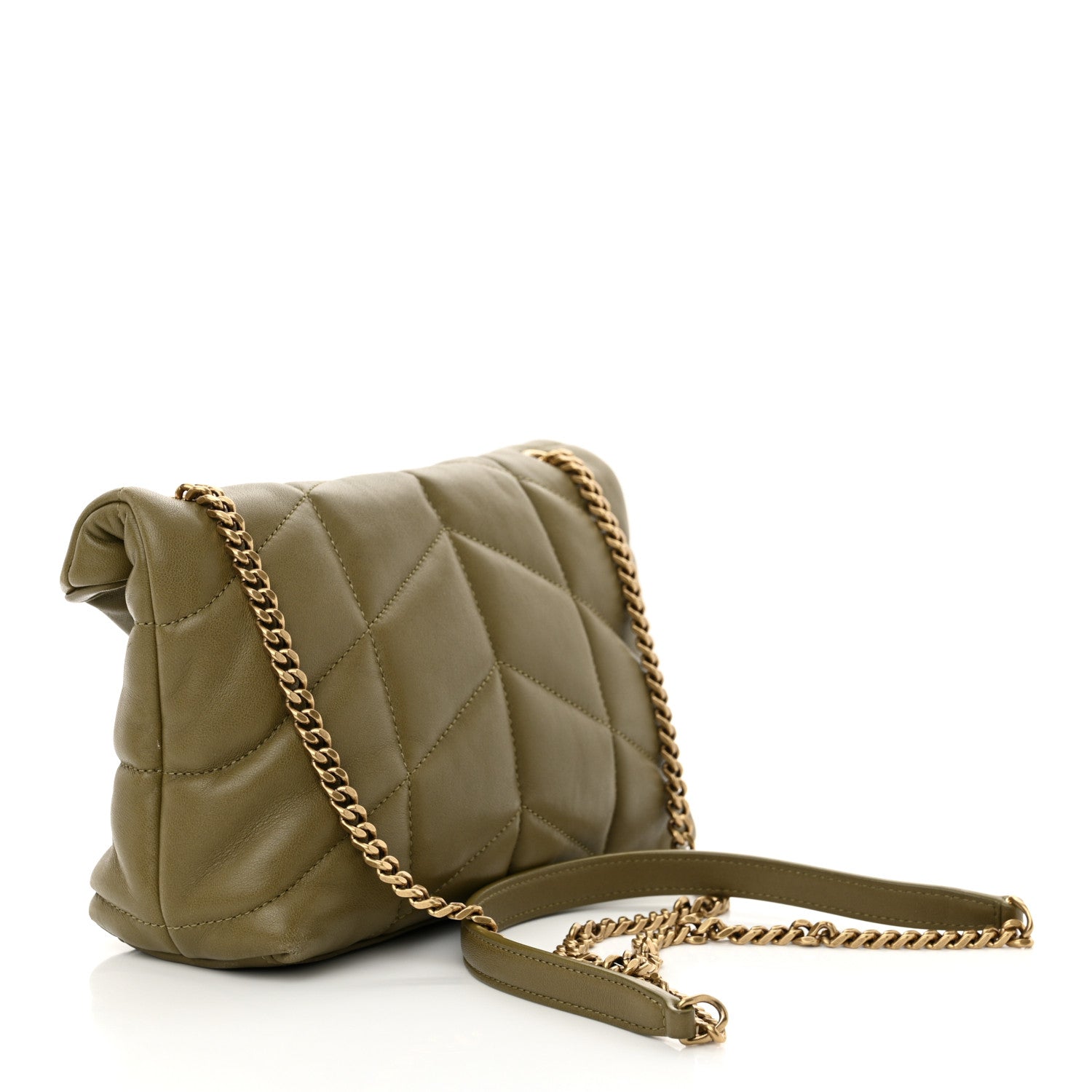 Saint Laurent Lambskin Quilted Toy Loulou Puffer Monogram Chain Satchel Hazel Green 3 of 11