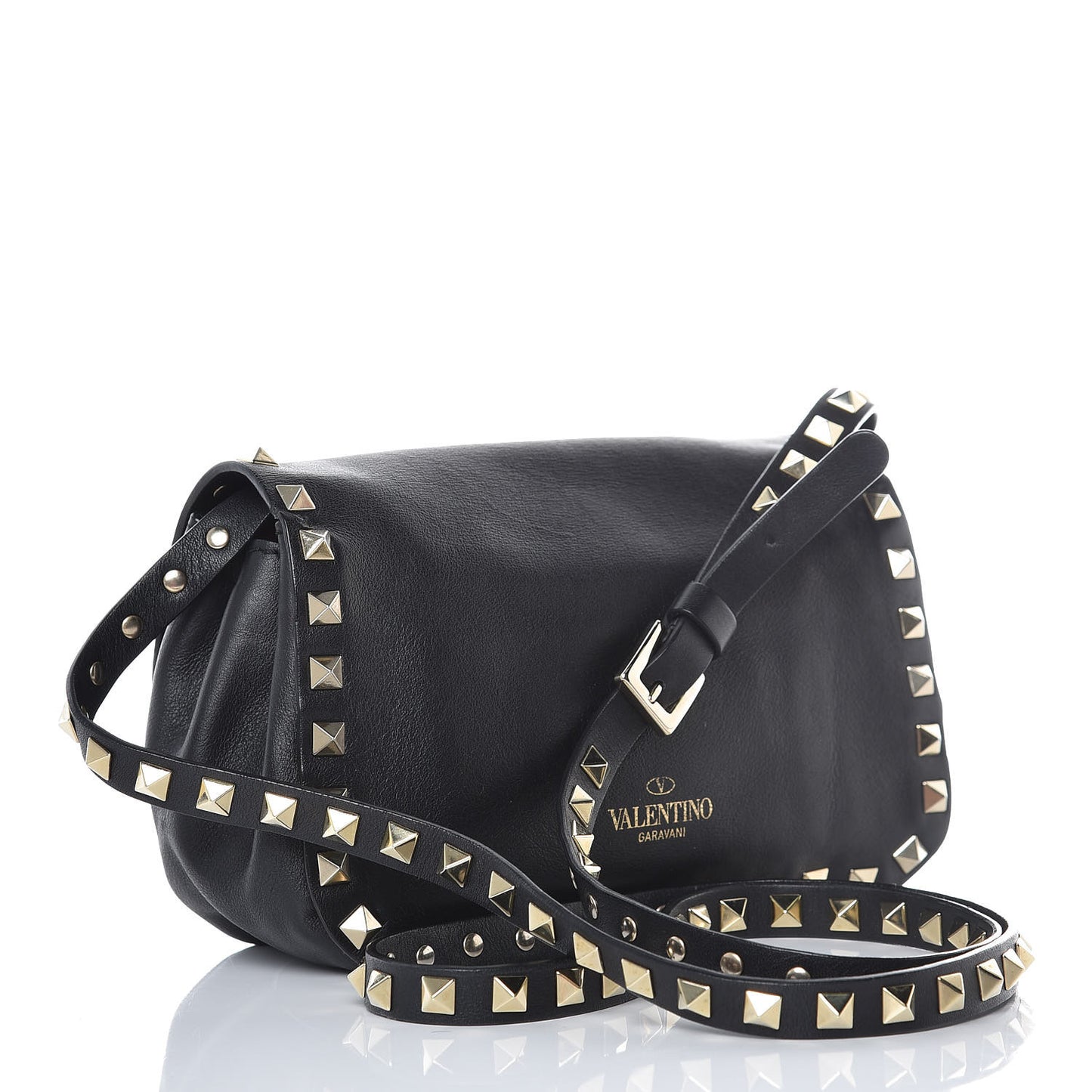 Vitello Mini Rockstud Flap Saddle Crossbody Bag Black