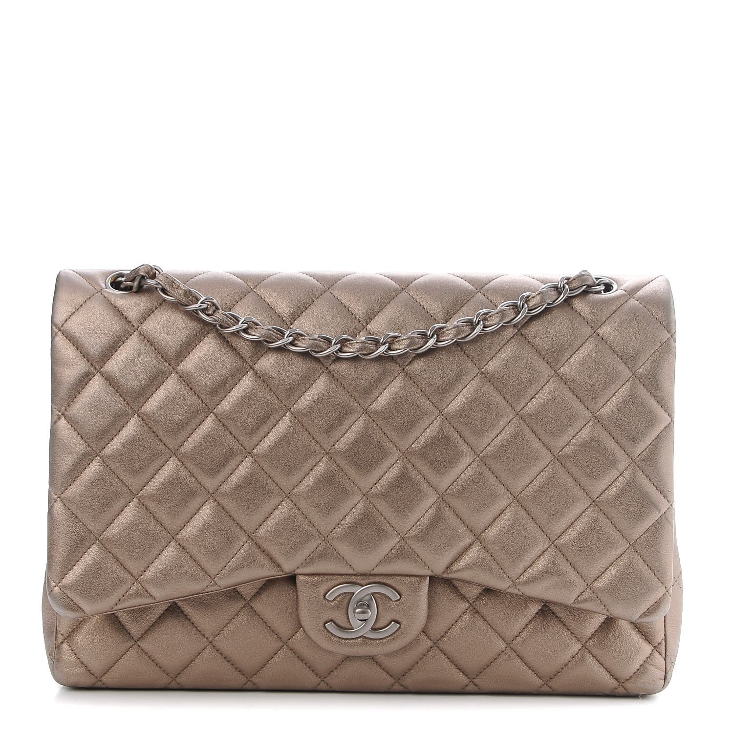 Chanel Metallic Lambskin Quilted Maxi Double Flap Light Gold 1 of 8