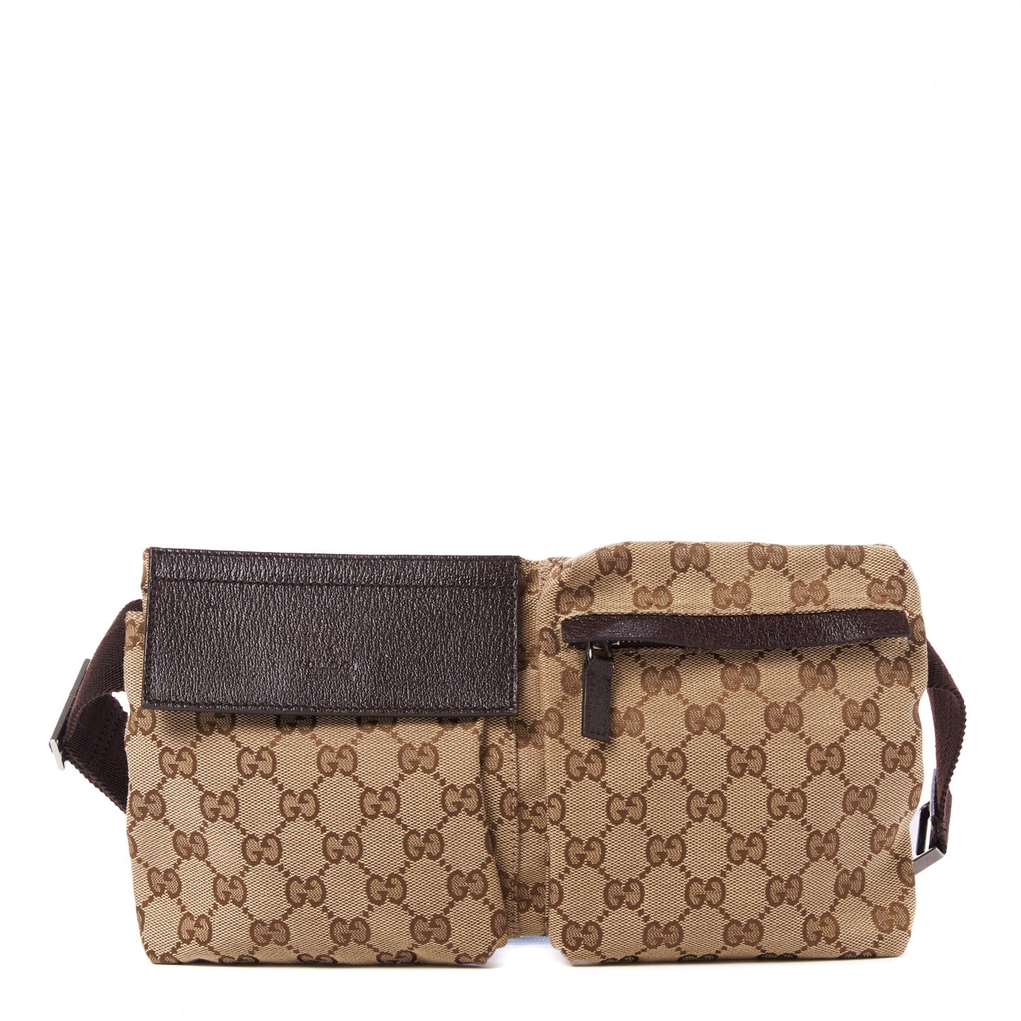 GG Monogram Double Pocket Belt Bag Dark Brown