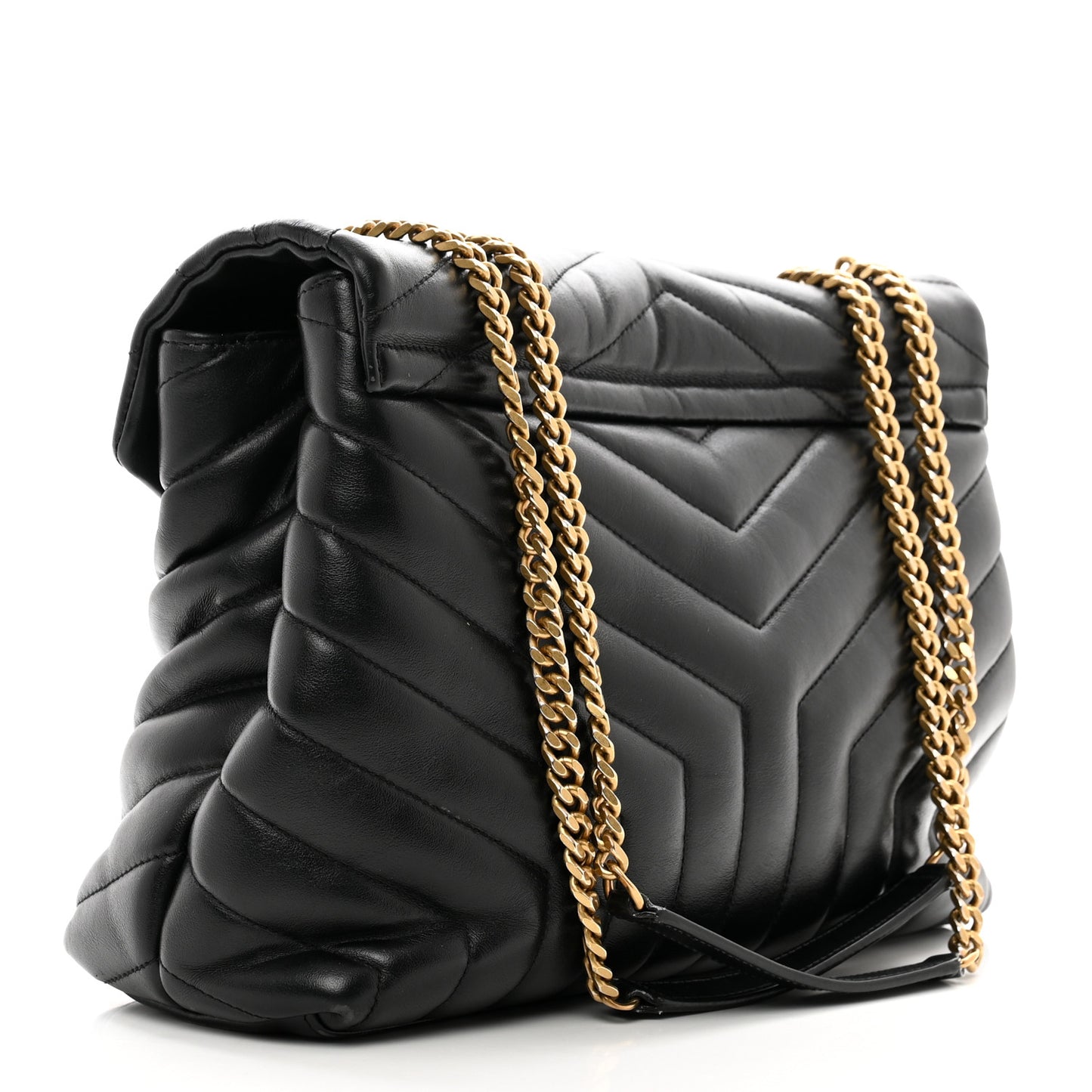 Calfskin Y Quilted Monogram Medium Loulou Chain Satchel Black