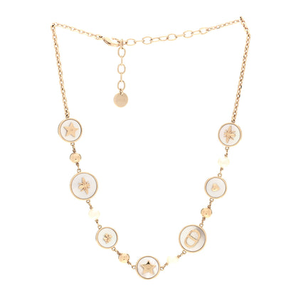 Christian Dior Metal Resin Pearl Mother of Pearl D-Luck Short Necklace Gold 3 of 5