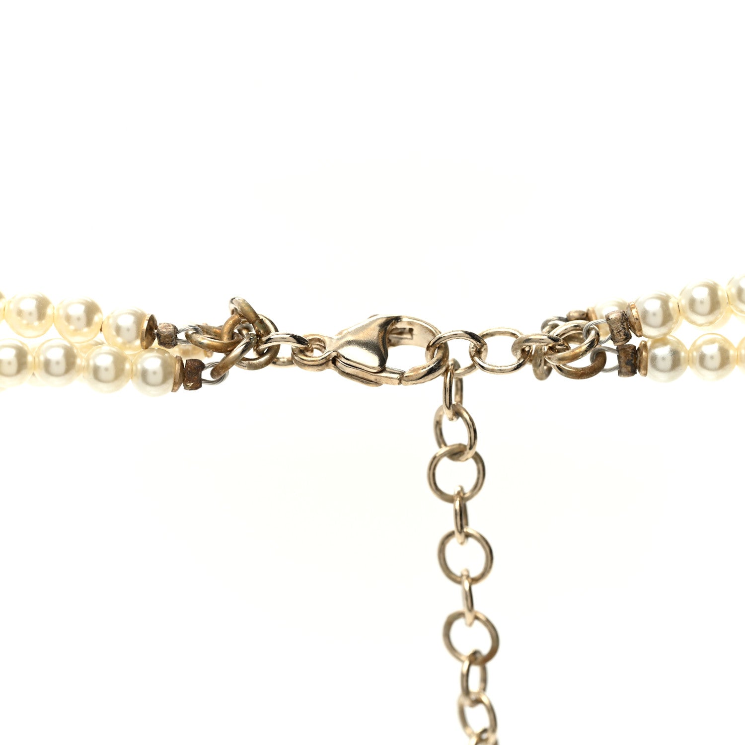 Chanel Pearl Crystal Baguette Multi Strand CC Necklace Gold 4 of 8