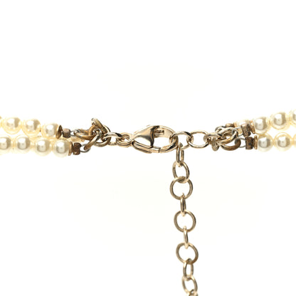 Chanel Pearl Crystal Baguette Multi Strand CC Necklace Gold 4 of 8