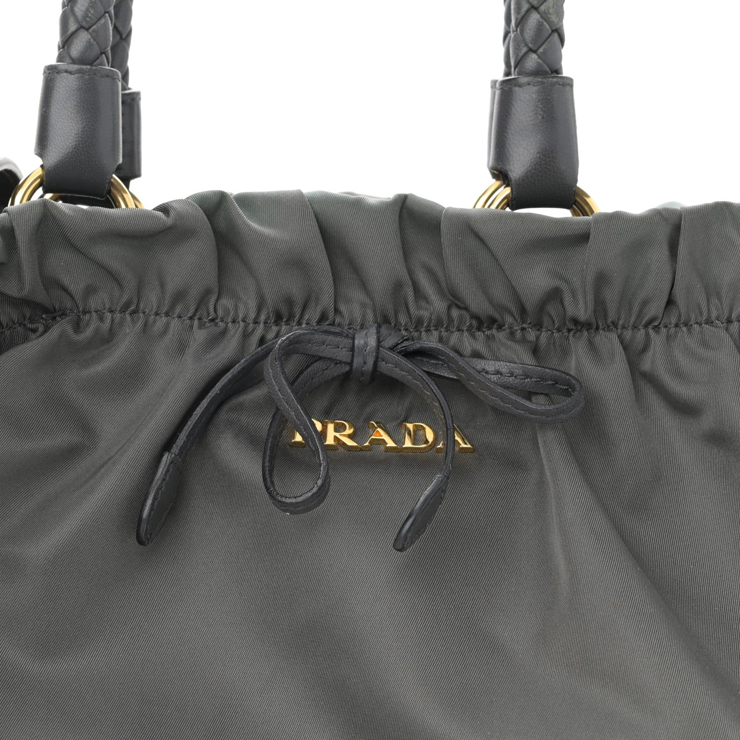 Prada Tessuto Nylon Nappa Braided Top Handle Tote Grey 9 of 20