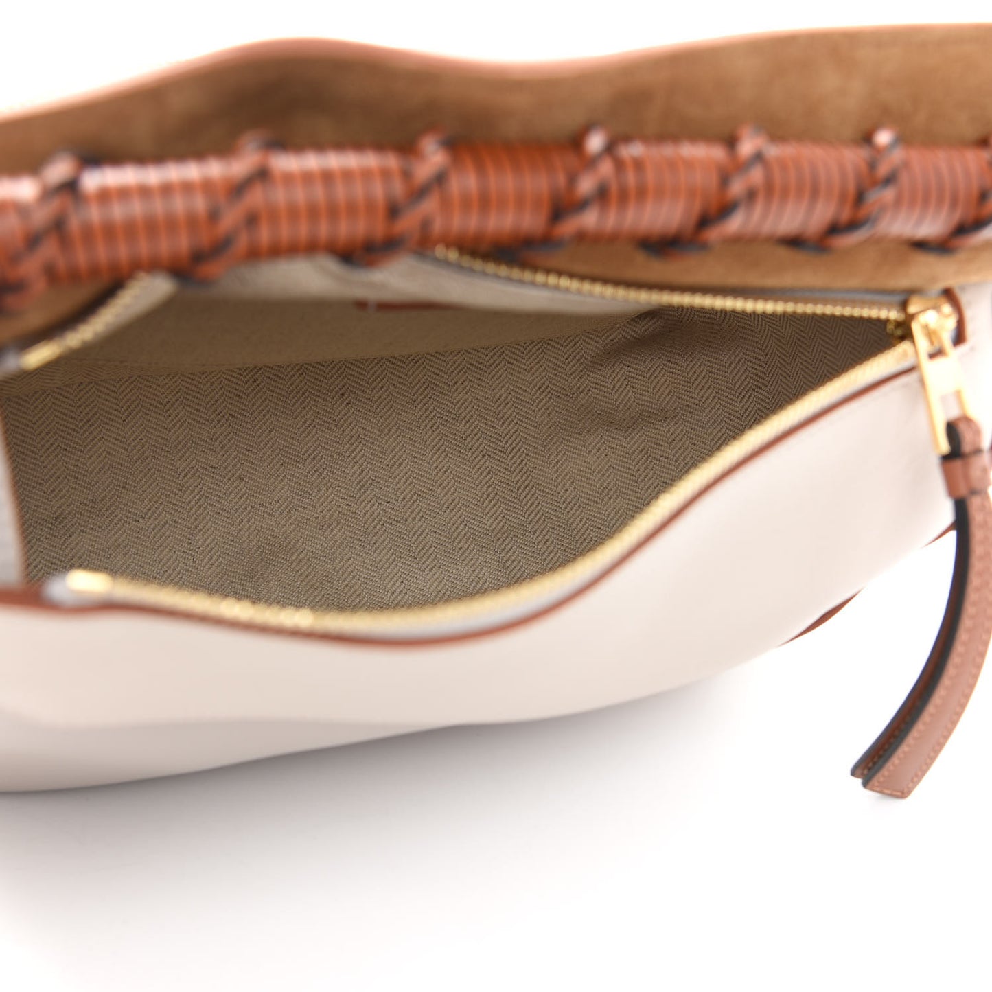 Calfskin Small Puzzle Edge Bag Tan White