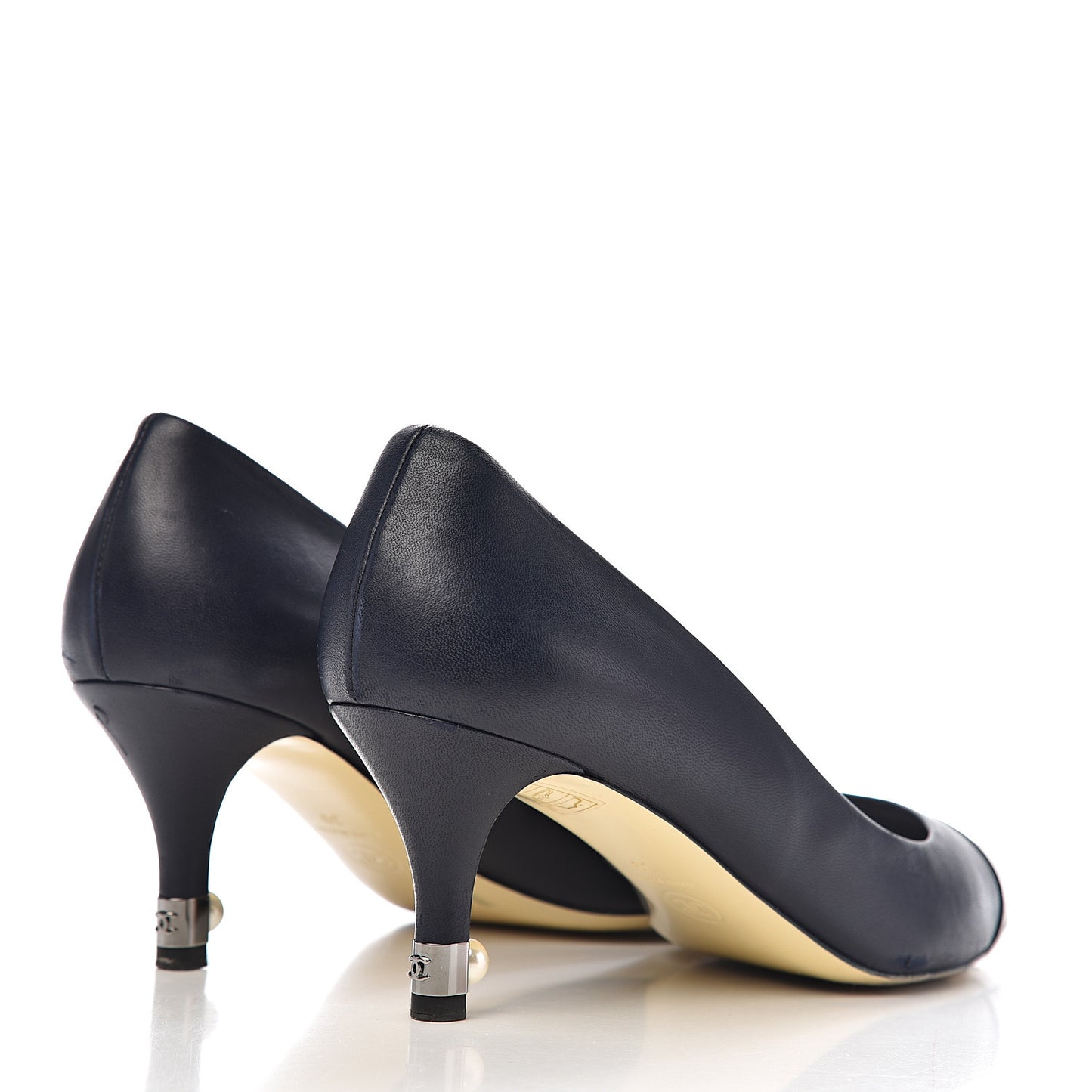 Lambskin Cap Toe Pearl Pumps 39 Navy Blue Black