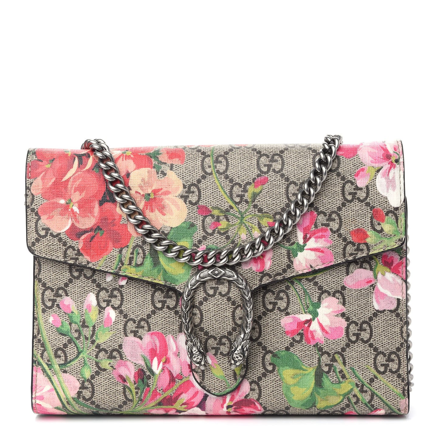 GG Supreme Monogram Blooms Mini Dionysus Chain Wallet Beige Multicolor Dry Rose