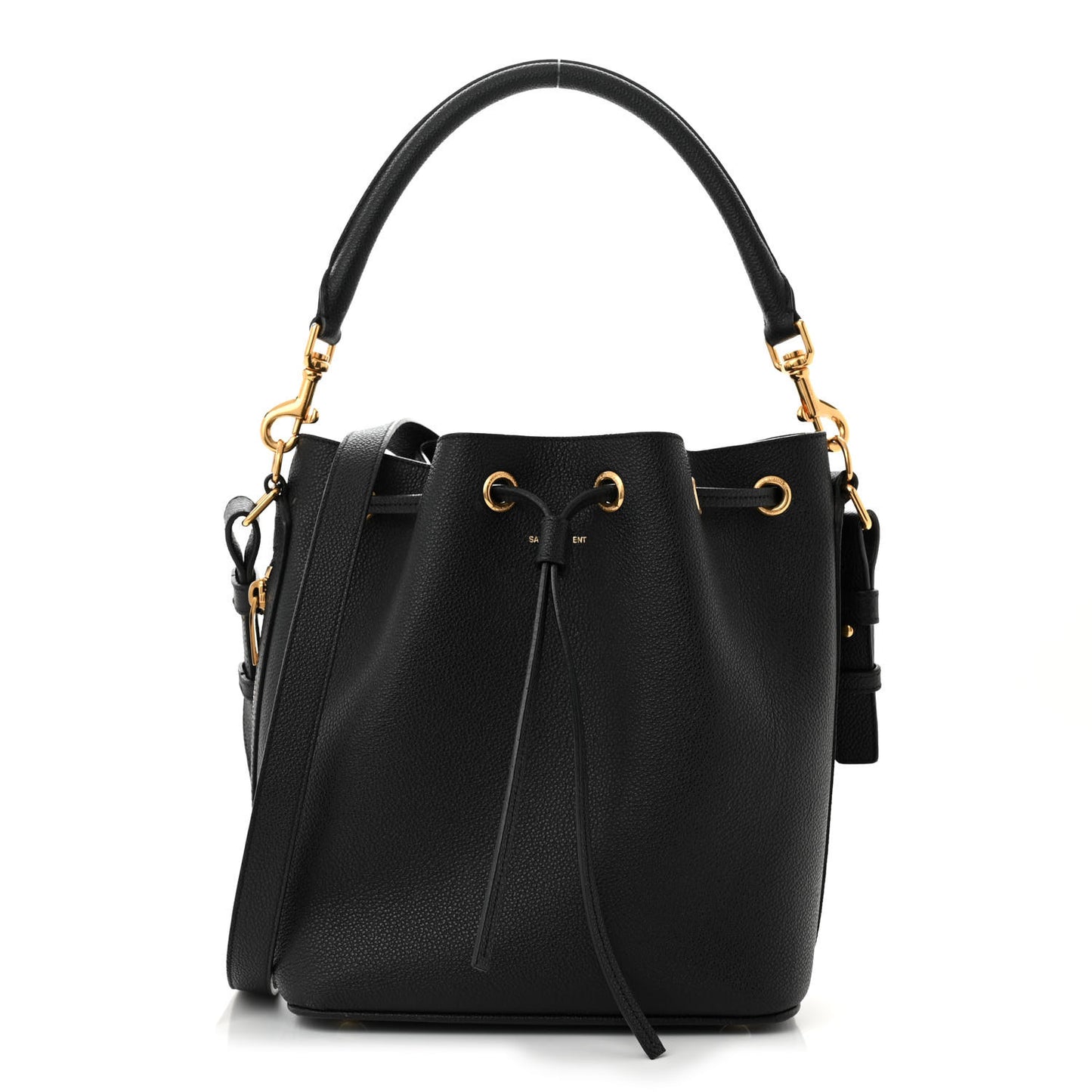 Grained Calfskin Medium Emmanuelle Bucket Bag Black