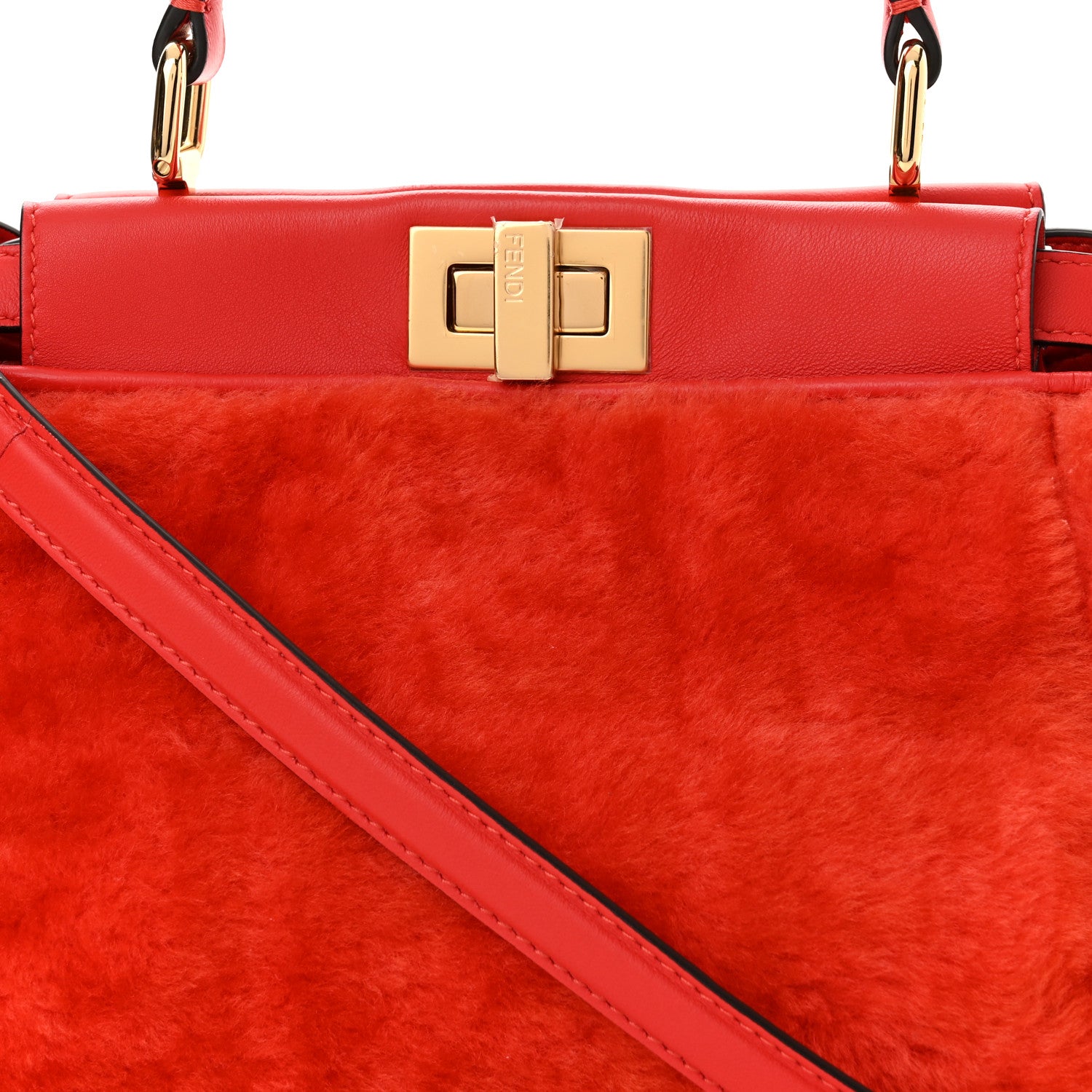 Fendi Shearling Nappa Macro FF 1974 Mini Peekaboo Iconic Satchel Tulipano Georgia Poppy 8 of 10