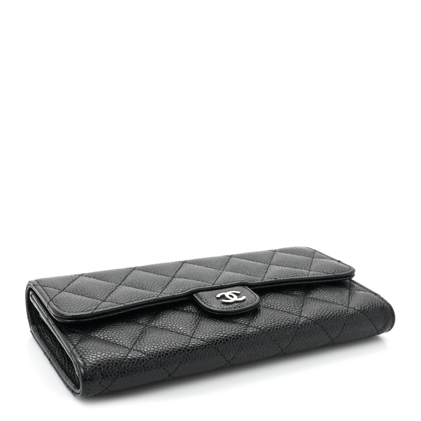 Caviar Quilted Large Gusset Flap Wallet Black