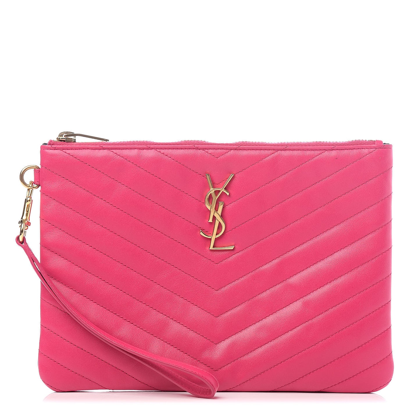 Calfskin Matelasse Chevron Monogram A5 Wristlet Bubblegum