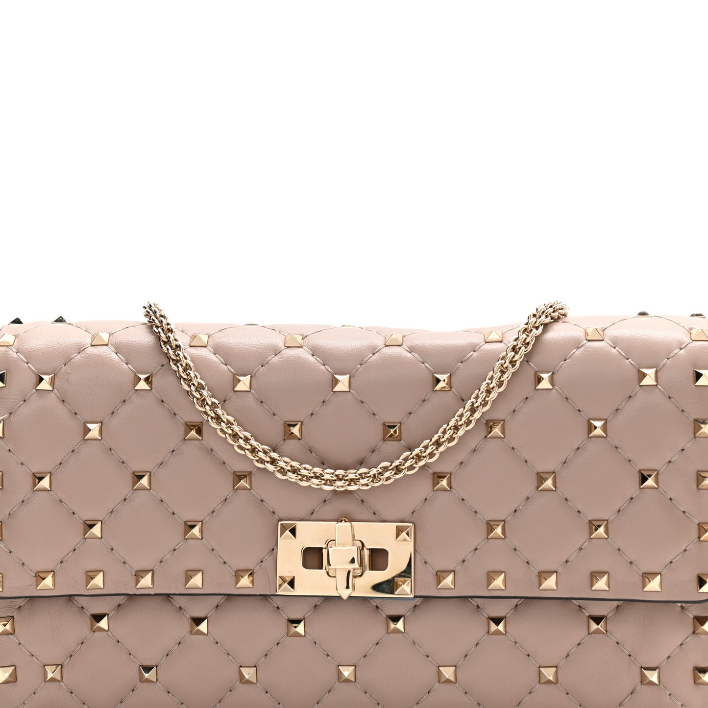 Lambskin Rockstud Spike Wallet on Chain Poudre