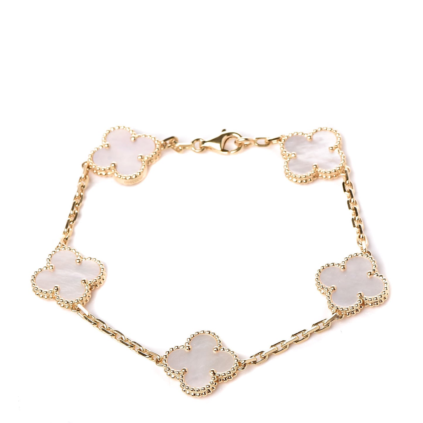 18K Yellow Gold Mother of Pearl 5 Motifs Vintage Alhambra Bracelet