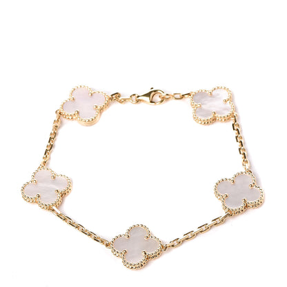 Van Cleef & Arpels 18K Yellow Gold Mother of Pearl 5 Motifs Vintage Alhambra Bracelet 1 of 6