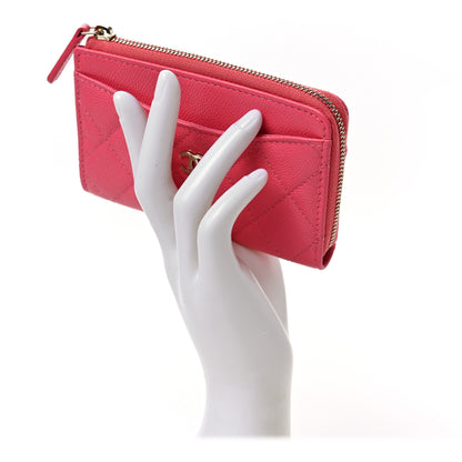 Chanel Caviar Quilted CC Zip Around Card Holder Rose 2 of 8